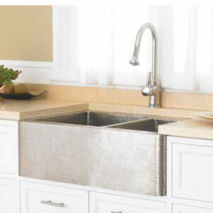 Farmhouse Duet in Brushed Nickel 33" Double-Bowl Apron-Front Kitchen Sink