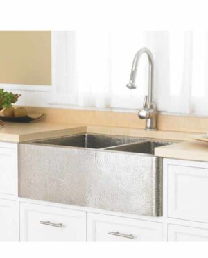 Farmhouse Duet in Brushed Nickel 33" Double-Bowl Apron-Front Kitchen Sink