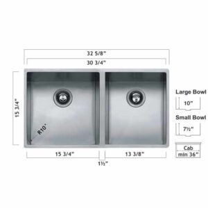 Oaks 0153BC Radius 10 Pyper Undermount Kitchen Sink