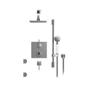 Rubinet -TEMPERATURE CONTROL SHOWER WITH TWO WAY DIVERTER & SHUT-OFF, WITH ONE SEPERATE COLUME CONTROLW ITH HAND HELD SHOWER, BAR, INTEGRAL SUPPLY, TWO BODY SPRAYS & FIXED SHOWER HEAD & ARM 8" WALL MOUNT