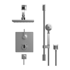 Rubinet - 41RT TEMPERATURE CONTROL SHOWER WITH TWO SEPERATE VOLUME CONTROLS, FIXED SHOWER HEAD, BAR, INTEGRAL SUPPLY, HAND HELD SHOWER, 8" WALL MOUNT