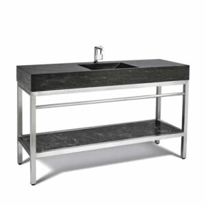 VNM-060 + LPG-061 - 60" Stone and steel bathroom vanity unit, simple