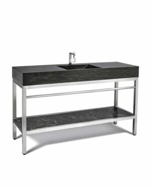 VNM-060 + LPG-061 - 60" Stone and steel bathroom vanity unit, simple