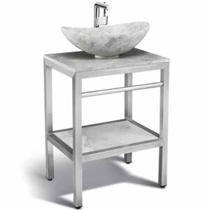 24" Ice Marble and Stainless Steel Vanity - VMS-024 + PL-ICE-TOP-24 + LMS-010