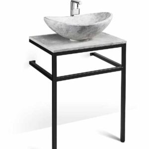 24" Ice Marble and Black Steel Vanity - VBT-024 + PL-ICE-TOP-24 + LMS-010