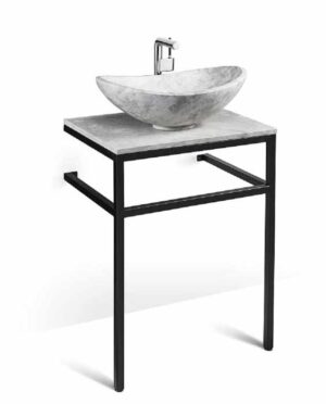 24" Ice Marble and Black Steel Vanity - VBT-024 + PL-ICE-TOP-24 + LMS-010