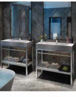 VMS-039 + LMS-039 - 39" Marble and steel bathroom vanity unit