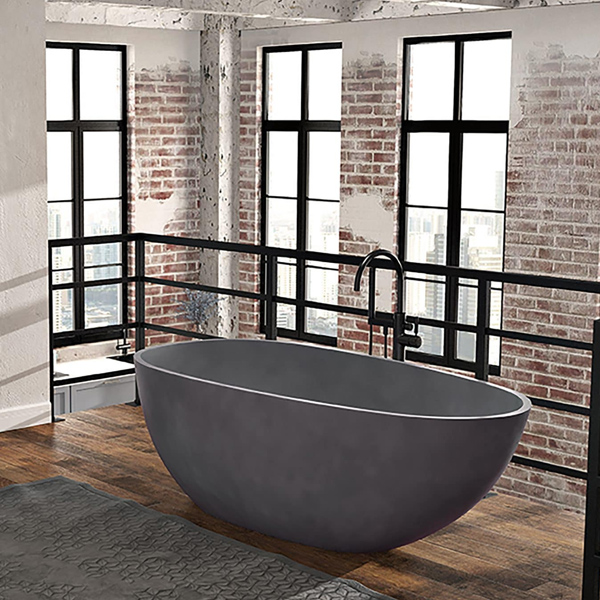 SLIK CIMENTO 67" X 33" X 21" CONCRETE GREY SOLID SURFACE FREESTANDING BATHTUB