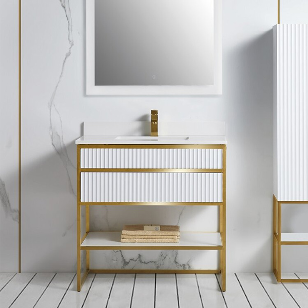 BAGNO ITALIA GENEVA 30"/36" X 22" VANITY WITH OPEN SHELF & QUARTZ COUNTERTOP - Image 3