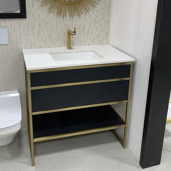 BAGNO ITALIA GENEVA 30"/36" X 22" VANITY WITH OPEN SHELF & QUARTZ COUNTERTOP - Image 5
