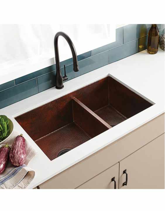 Native Trails - Cocina Duet Double-bowl hammered copper undermount kitchen sink