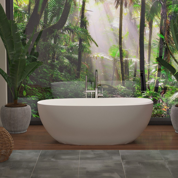 SLIK SENSE 63" X 27" X 21" FREESTANDING MATTE WHITE SOLID SURFACE BATHTUB