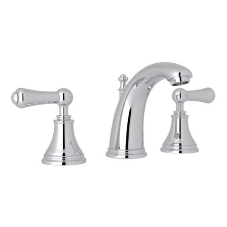 Georgian Era High Neck Widespread Bathroom Faucet - Polished Chrome With Metal Lever Handle | Model Number: U.3712LS-APC-2