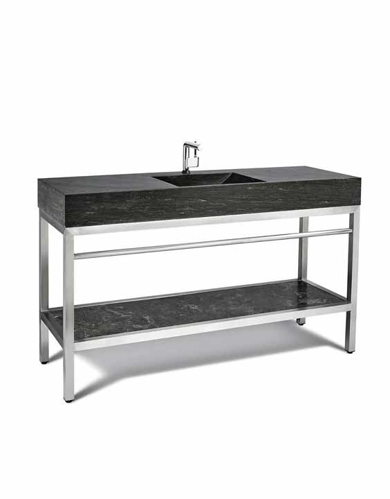 Unik Stone VNM-060 + LPG-061 - 60" Stone and steel bathroom vanity unit, simple