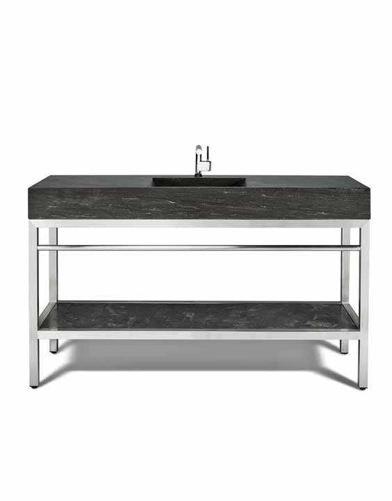 Unik Stone VNM-060 + LPG-061 - 60" Stone and steel bathroom vanity unit, simple - Image 2
