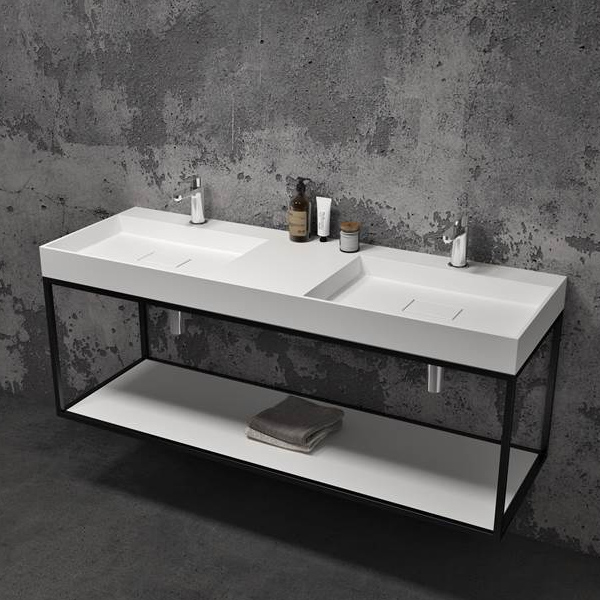 SLIK DUAL WALL SOLID SINK WITH WALL CONSOLE IN BLACK STEEL FINISH